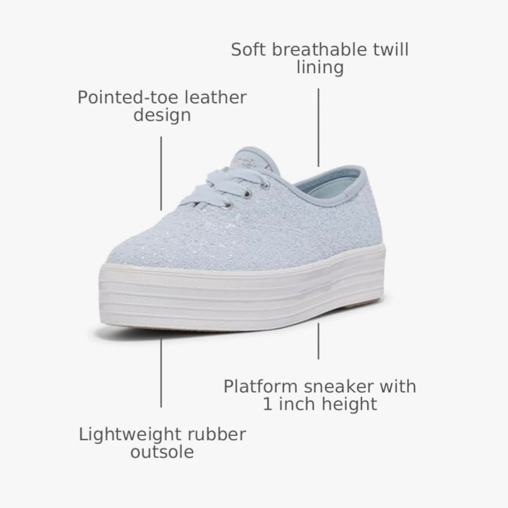 Keds Triple Pointed Toe Platform Sneakers Light Blue Glitter Womens 8.5